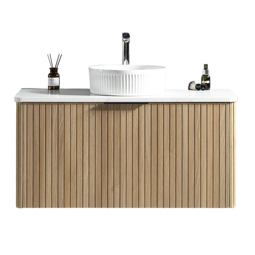 Dune Wall Vanity with Carlina Countertop and Vessel Basin 800mm - Oak