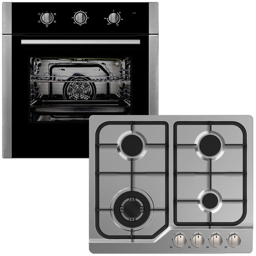 Essential Wall Oven and Gas Cooktop Combo Black & SS - 60cm