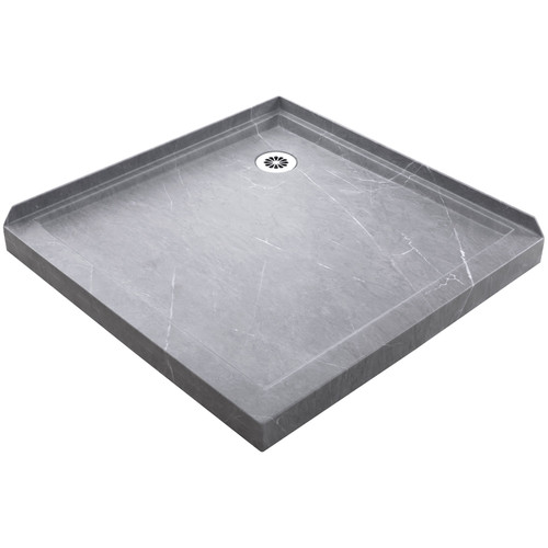 1000mm Square Shower Tray Corner Waste - Grey Marble Look