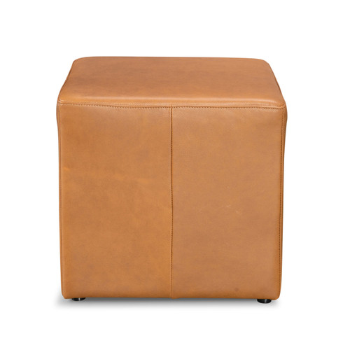 Square Tan Leather Ottoman