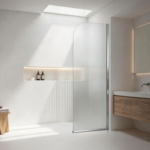 Fluted Curved Shower Screen 800 x 2000mm Chrome - RHS