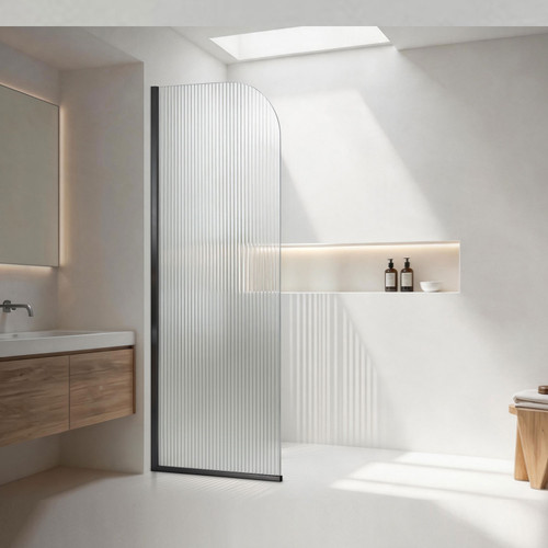 Fluted Curved Shower Screen 800 x 2000mm Matte Black - LHS