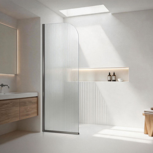 Fluted Curved Shower Screen 800 x 2000mm Brushed Gunmetal - LHS