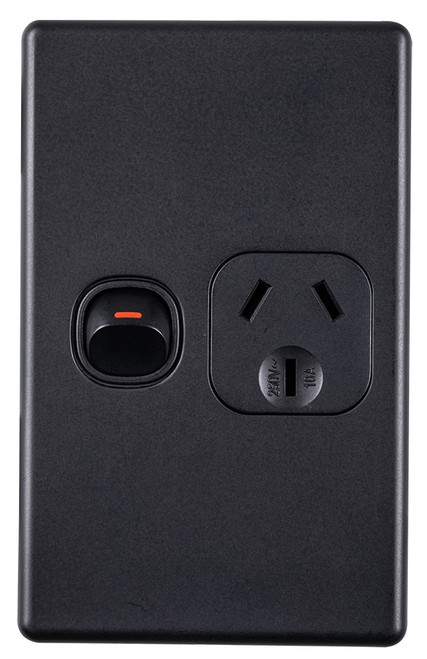 Slimline Single Power Point Black 10A - Vertical