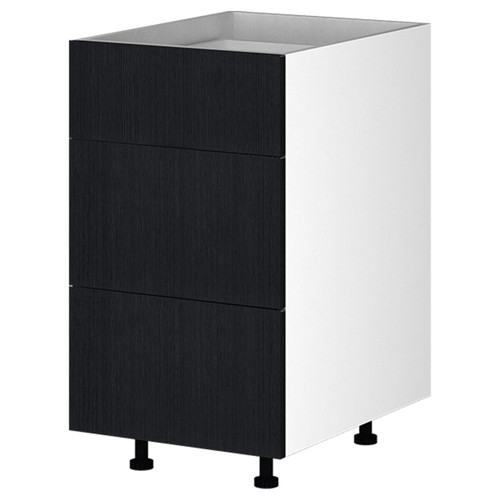 Kitchen Base Cabinet 3 Drawer 450mm Flat Pack - Black Woodgrain