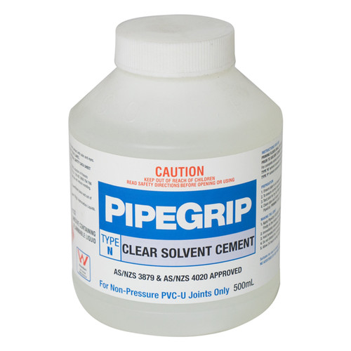 Pipegrip PVC Pipe Adhesive Clear Solvent Cement - 500ml