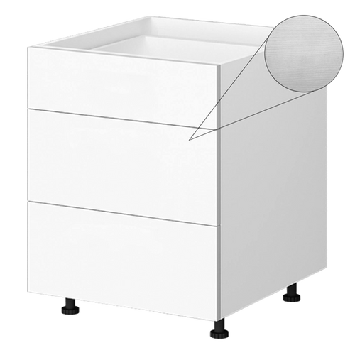 Kitchen Base Cabinet 3 Drawer 800mm Flat Pack - White Woodgrain