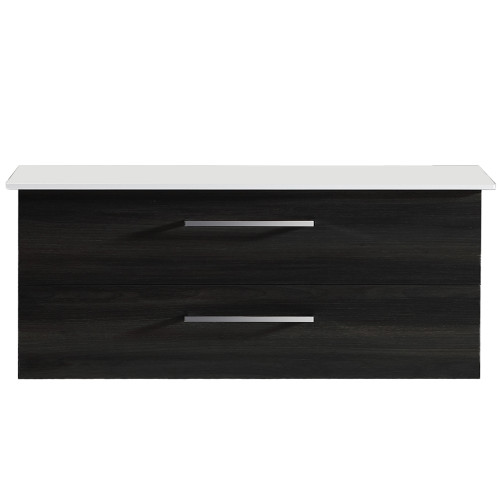 Vogue Novo Wall Vanity Black Woodgrain with White Artificial Marble Countertop 1200mm