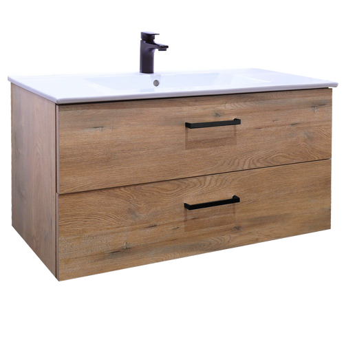 Vogue Novo Wall Vanity Forest Grain with Classic Ceramic Top 900mm