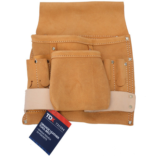 TDX Leather Tool Belt Single Pouch Orange 10 Pockets