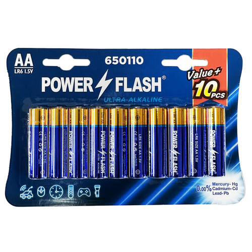 POWER FLASH AA Ultra Alkaline Batteries - 10 Pack