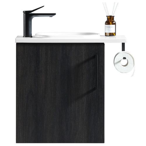 Vogue Noe Black Woodgrain Wall Vanity With Top and Holder - 440mm