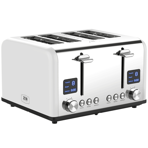 Zen Living 4-Slice Modern Toaster with LED Display - Pure White