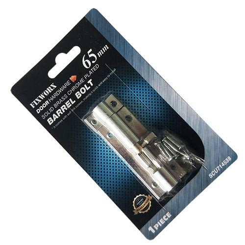 Fixworx Barrel Bolt Solid Brass Chrome Plated - 65mm