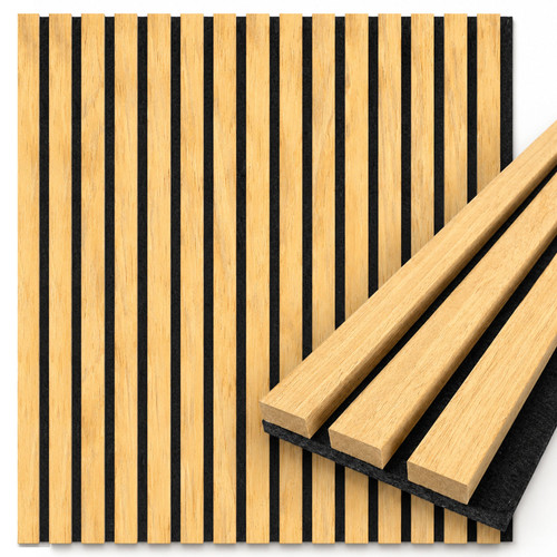 Acoustic Slat Wall Panels 2.88m² Natural Oak 2x Panels - W 600mm x H 2400mm