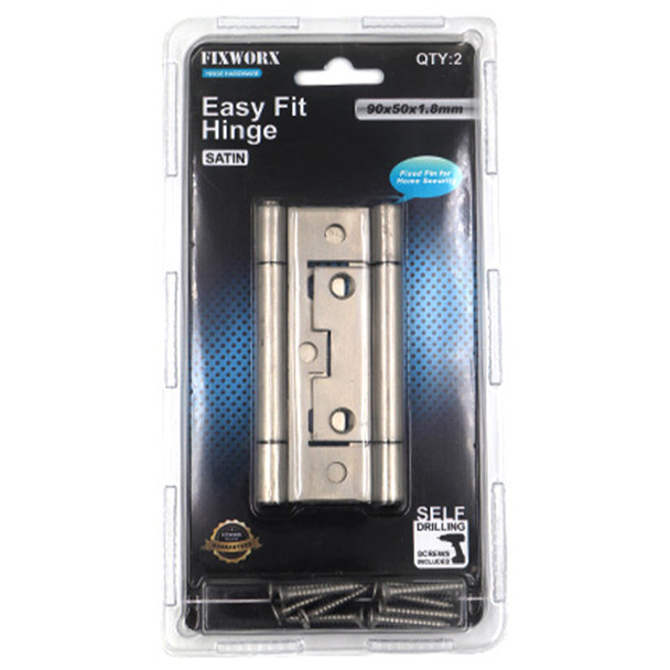 Easy Fit Hinge SS Satin 90 x 50mm - Pack of 2