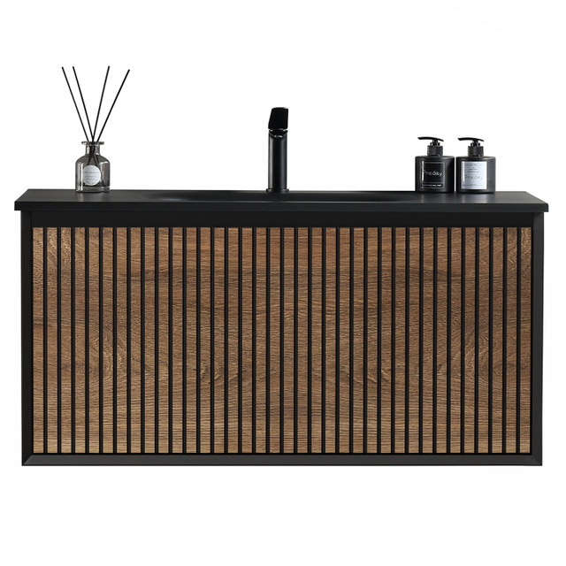 Edison Wall Vanity with Internal Drawer and Curve Top 1000mm - Brown