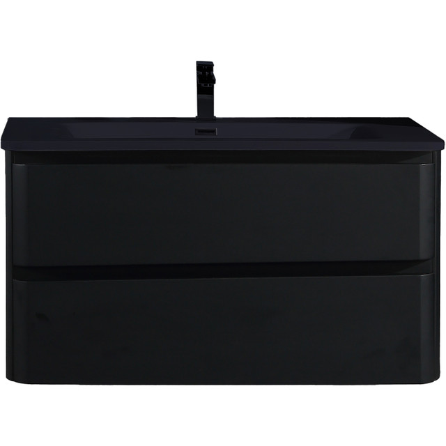 Vogue Edge Black Wall Vanity with Black Stone Resin Top - 1000mm