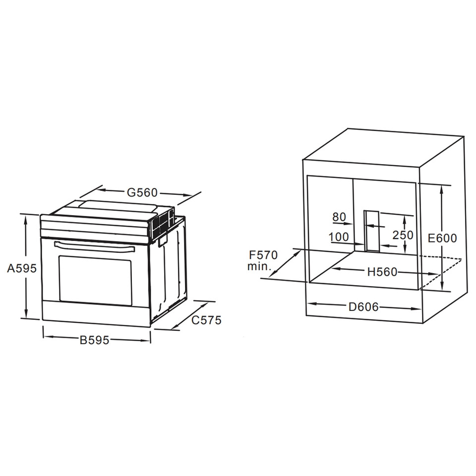 Vogue Wall Oven 60cm 9 Function Black Glass Trade Depot