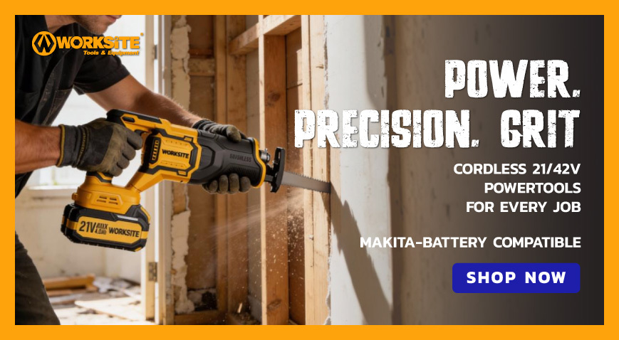 Worksite 21/42V cordless powertools. Power. Precision. Grit. Makita battery compatible.