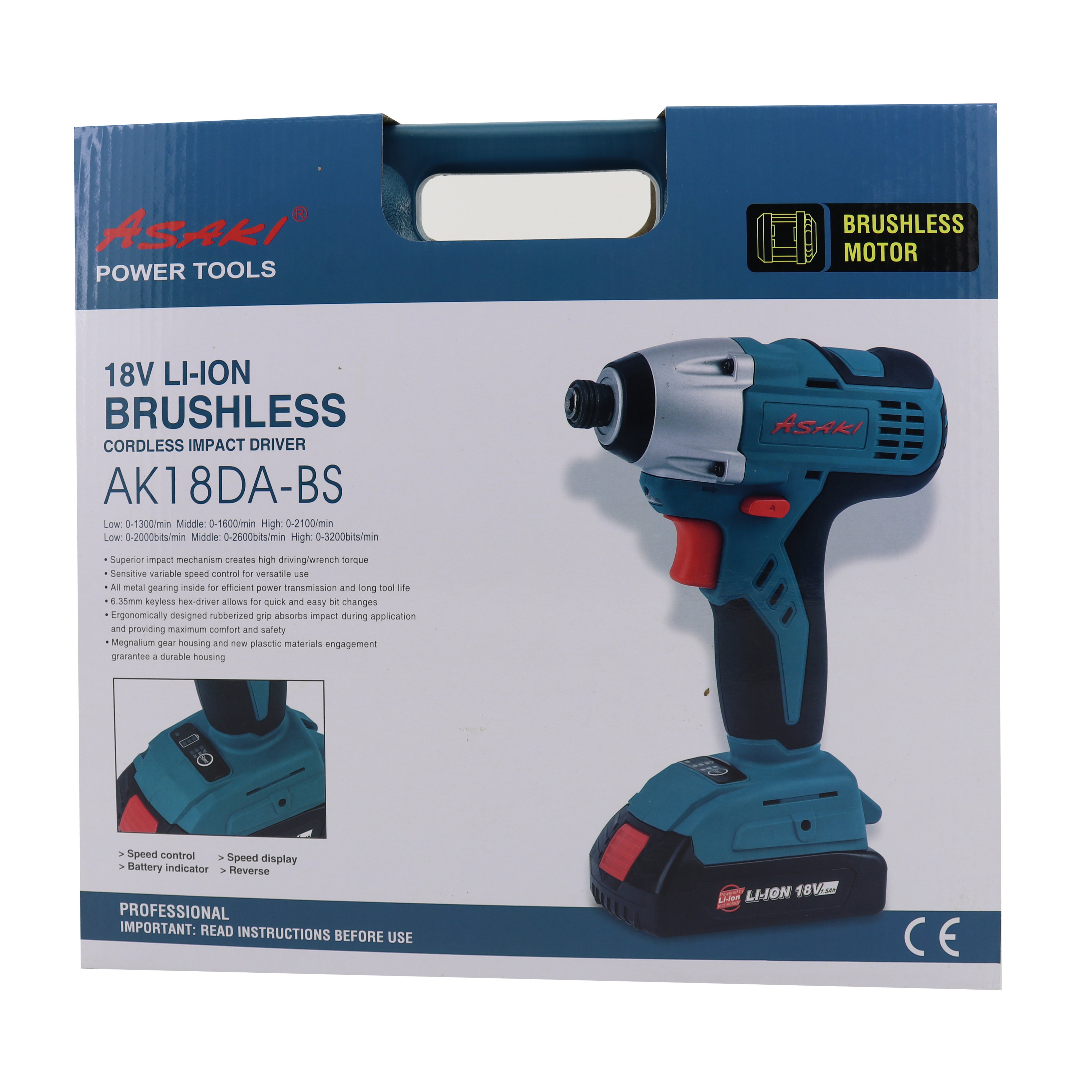 Asaki 18V Li Ion Cordless Brushless Impact Drill Driver Combo Kit