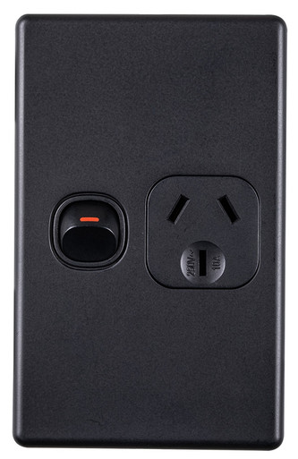 Slimline Single Power Point Black 10A - Vertical - Trade Depot