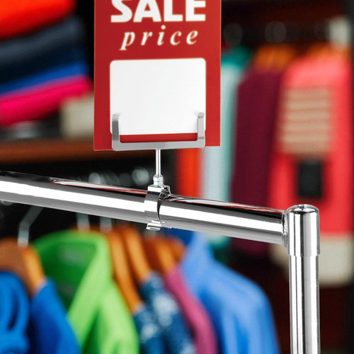 Chrome Clip-On Card Holder for Clothes Rails – Clip Fits 30 mm, Steel, H160×W110