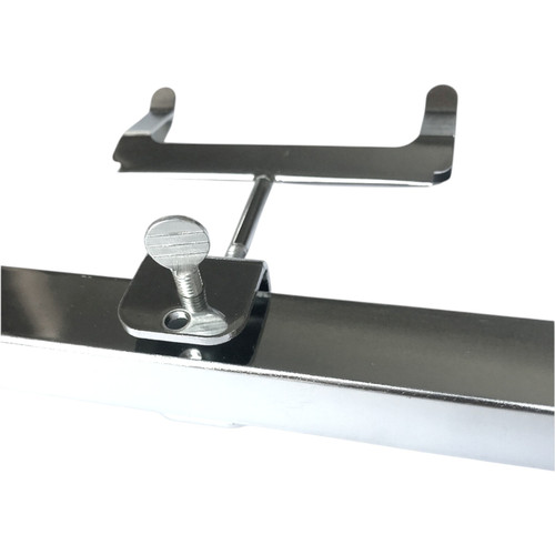 Chrome Square Screw-In Card Holder for Clothes Rails - Sign Clip, Adjustable POS, close product view on a white background, brightly lit product image
