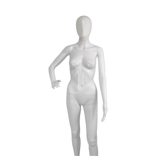 White Matt Female Faceless Display Egg Head Mannequin, full-height product view on a white background, brightly lit product image