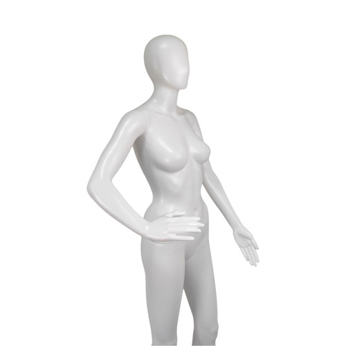 White Matt Female Faceless Display Egg Head Mannequin, full-height product view on a white background, gallery image 12 of 14