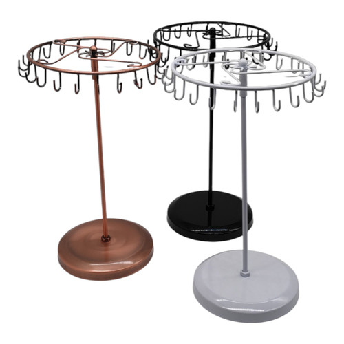 Rotating Jewellery Holder Stand (23 Hooks) | 34.8x20.5cm Metal Spinning Rack, close product view on a white background, close product photograph