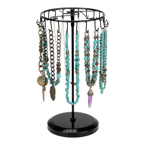 Rotating Jewellery Holder Stand (23 Hooks) | 34.8x20.5cm Metal Spinning Rack