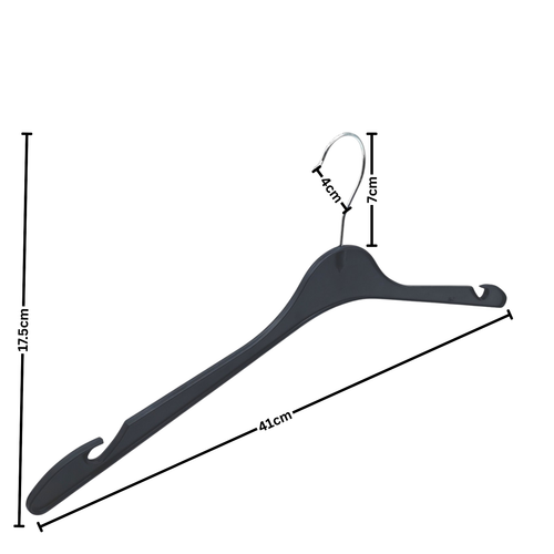Plastic Coat Hanger 41cm Black – Slim Space-Saving Clothes Hanger with Notches