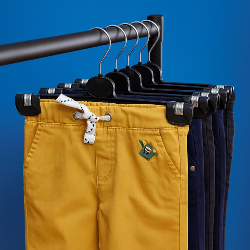 Plastic Children’s Straight Clip Hanger Black – 25cm & 31.5cm with Metal Locking Clips