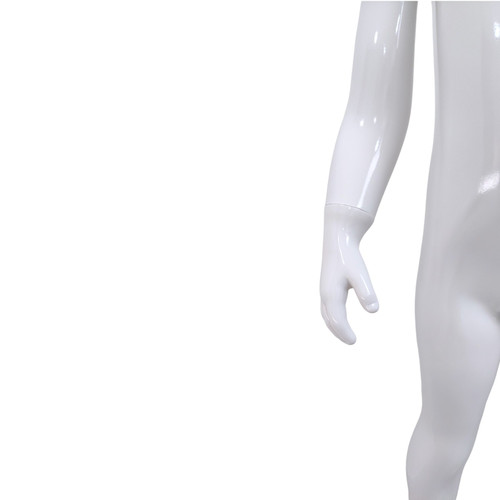 Child’s Fiberglass Egg Head Display Mannequin 116cm Gloss White with Glass Stand, product shown against a light background
