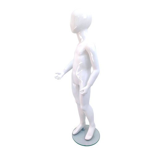 White Child’s Fiberglass Egg Head Display Mannequin 116cm Gloss with Glass Stand, gallery image 10 of 17