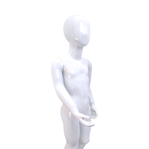 White Child’s Fiberglass Egg Head Display Mannequin 116cm Gloss with Glass Stand, gallery image 9 of 17