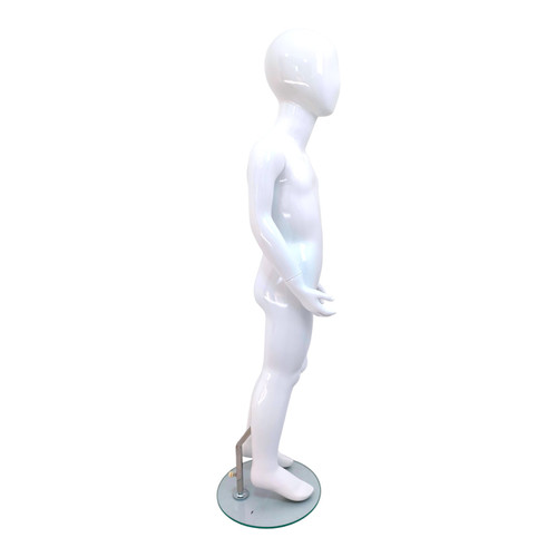 White Child’s Fiberglass Egg Head Display Mannequin 116cm Gloss with Glass Stand, gallery image 14 of 17
