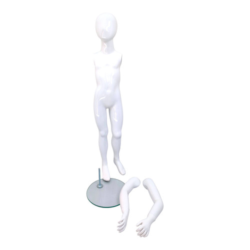 White Child’s Fiberglass Egg Head Display Mannequin 116cm Gloss with Glass Stand, gallery image 17 of 17