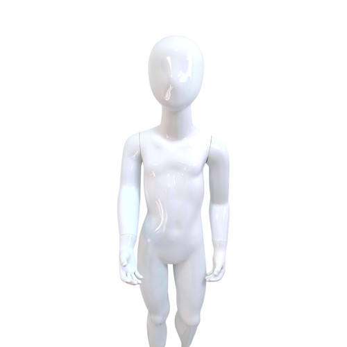 White Child’s Fiberglass Egg Head Display Mannequin 116cm Gloss with Glass Stand, gallery image 7 of 17