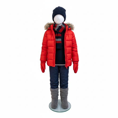 White Child’s Fiberglass Egg Head Display Mannequin 116cm Gloss with Glass Stand