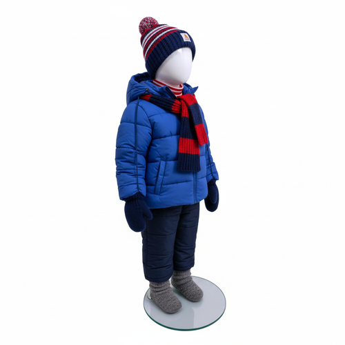 Child’s White Fiberglass Egg Head Display Mannequin 86cm Gloss with Glass Stand