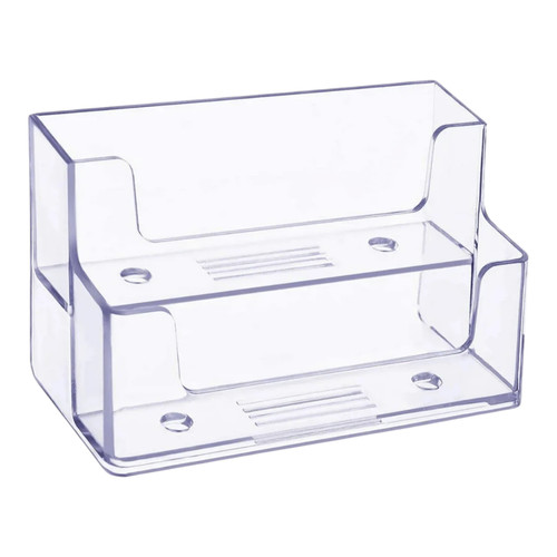 Clear Acrylic 2-Tier Business Card Holder – 100 Card Capacity Desktop Display Stand