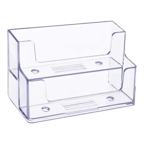 Clear Acrylic 2-Tier Business Card Holder, product shown on a white background, balanced, centred square layout