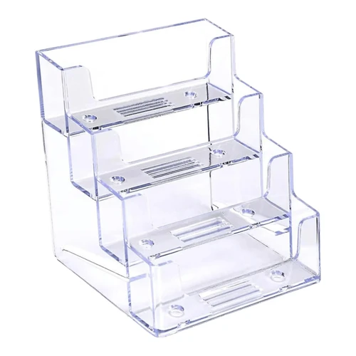 Clear Plastic 4-Tier Landscape Business Card Holder, close product view on a white background