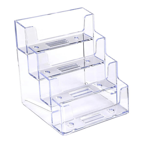 Clear Plastic 4-Tier Landscape Business Card Holder, close product view on a white background, brightly lit product image