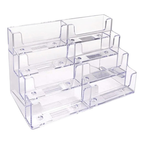 Clear Plastic 8-Pocket 4-Tier Landscape Business Card Holder – Free-Standing Display