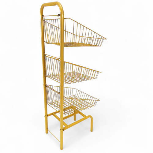 3 Tier Golden Wire Basket Stand–Freestanding Display Rack for Bread,Snacks & More