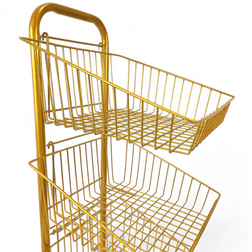 3 Tier Golden Wire Basket Stand–Freestanding Display Rack for Bread,Snacks & More