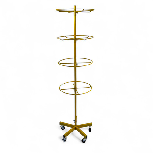 4 Tier Rotating Golden Metal Display Rack for Jewelry, Socks & Lingerie, full-height product view on a white background, full-height product photograph